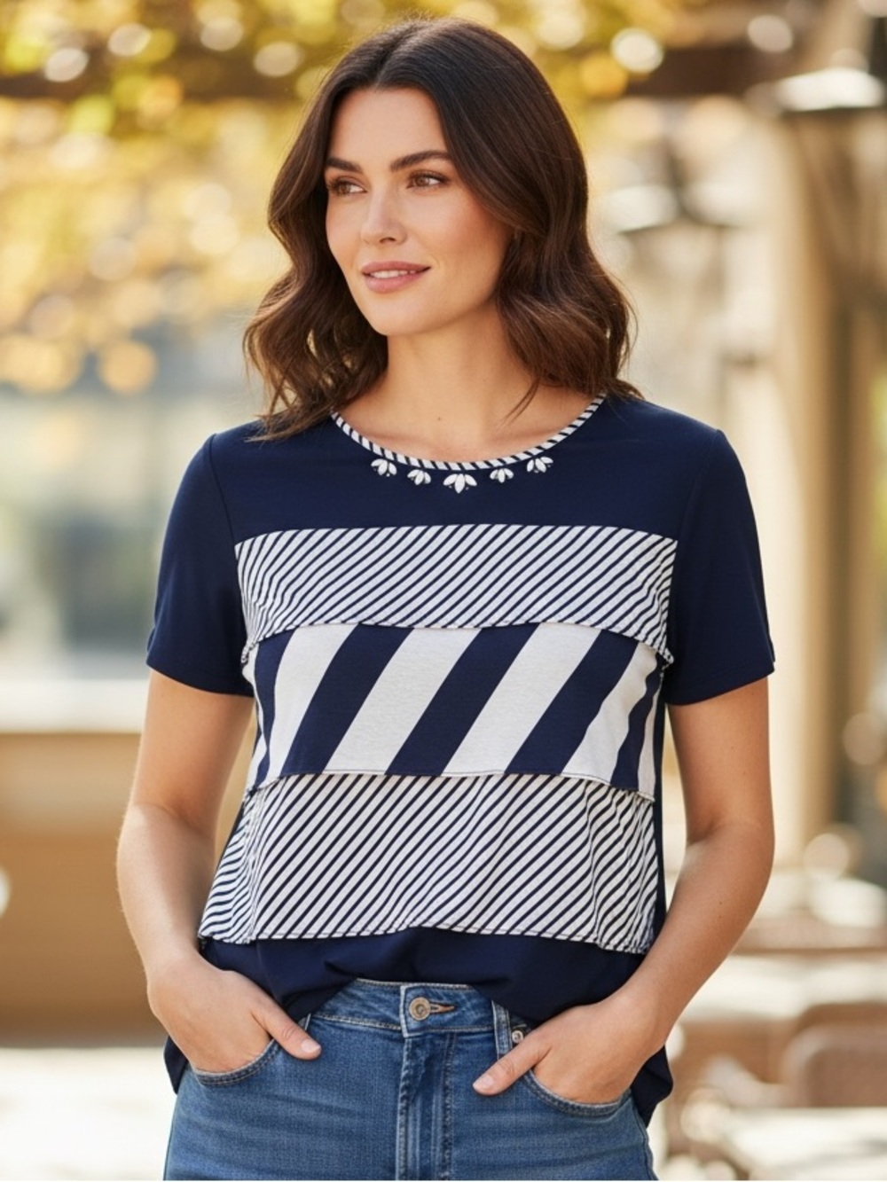 ALFRED DUNNER Women’s Large Blue Short Sleeve Top
